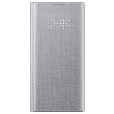 Samsung Galaxy Note 10 (N970F) originalus Led View Cover atverčiamas sidabrinis odinis dėklas - piniginė | Priedai.lt