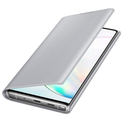 Samsung Galaxy Note 10 (N970F) originalus Led View Cover atverčiamas sidabrinis odinis dėklas - piniginė | Priedai.lt