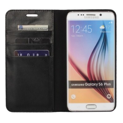 Samsung Galaxy S6 Edge+ (G928) „Faux Leather“ atverčiamas juodas odinis dėklas - knygutė | Priedai.lt