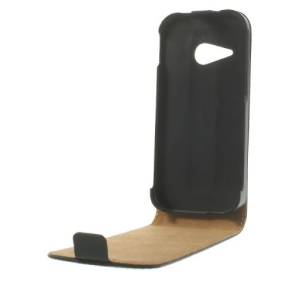 HTC One Mini 2 odinis vertikaliai (žemyn, į apačią) atverčiamas juodas odinis dėklas / Priedai.lt