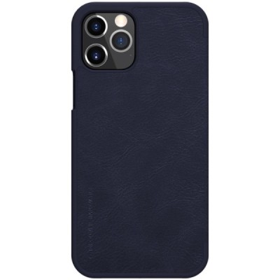 Greznais „Nillkin“ Qin sērijas ādas atvērams tumši zils Apple iPhone 12 (12 Pro) maciņš | Vacins.lv