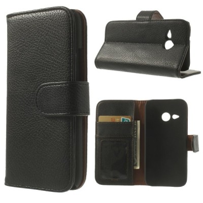 HTC One Mini 2 atverčiamas juodas odinis dėklas - piniginė / Priedai.lt