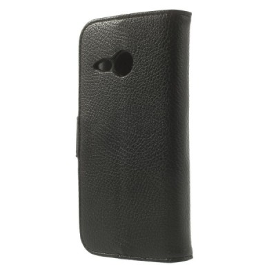 HTC One Mini 2 atverčiamas juodas odinis dėklas - piniginė / Priedai.lt