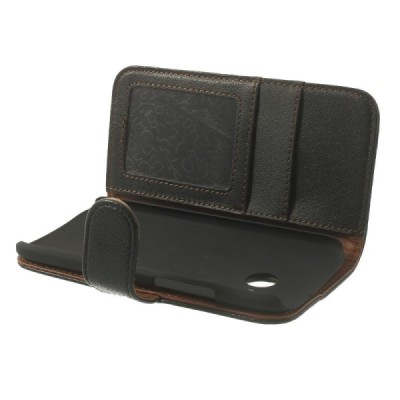 HTC One Mini 2 atverčiamas juodas odinis dėklas - piniginė / Priedai.lt