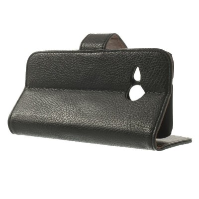 HTC One Mini 2 atverčiamas juodas odinis dėklas - piniginė / Priedai.lt