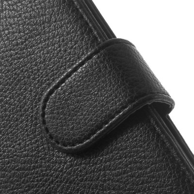 HTC One Mini 2 atverčiamas juodas odinis dėklas - piniginė / Priedai.lt