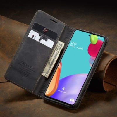 Samsung Galaxy A52 5G (A526B, A525F) CaseMe Retro solīds atvēramais ādas melns maciņš - maks | Vacins.lv