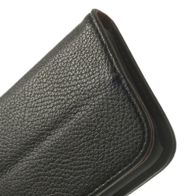 HTC One Mini 2 atverčiamas juodas odinis dėklas - piniginė / Priedai.lt