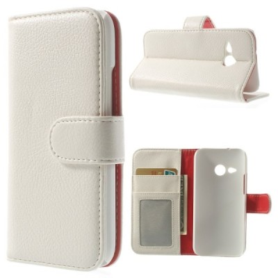 HTC One Mini 2 atverčiamas baltas odinis dėklas - piniginė / Priedai.lt