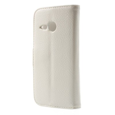 HTC One Mini 2 atverčiamas baltas odinis dėklas - piniginė / Priedai.lt