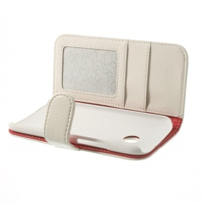 HTC One Mini 2 atverčiamas baltas odinis dėklas - piniginė / Priedai.lt