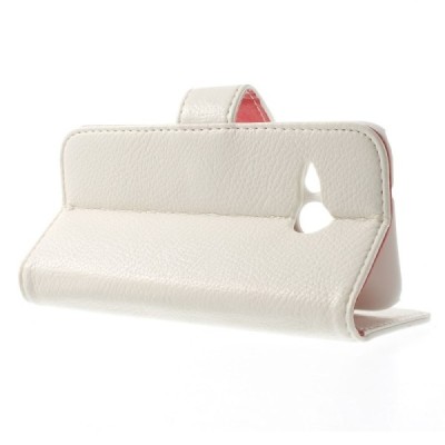HTC One Mini 2 atverčiamas baltas odinis dėklas - piniginė / Priedai.lt