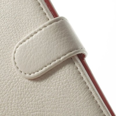 HTC One Mini 2 atverčiamas baltas odinis dėklas - piniginė / Priedai.lt