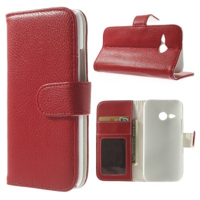 HTC One Mini 2 atvēramais sarkans ādas Litchi futrālis - maciņš / Vacins.lv