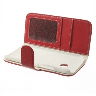 HTC One Mini 2 atverčiamas raudonas odinis dėklas - piniginė / Priedai.lt