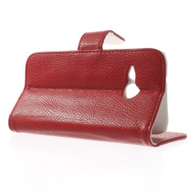 HTC One Mini 2 atverčiamas raudonas odinis dėklas - piniginė / Priedai.lt