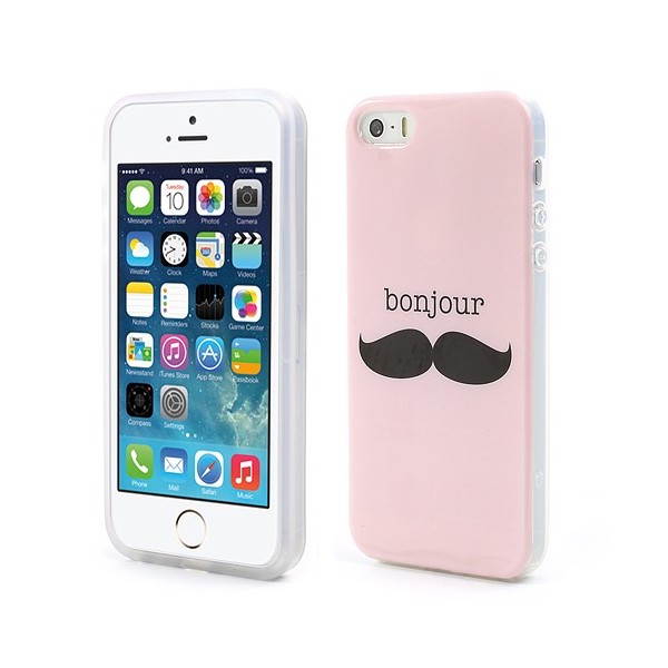 „Bonjour Moustache“ dėklas - rožinis (iPhone 5 / 5S / SE 2016)
