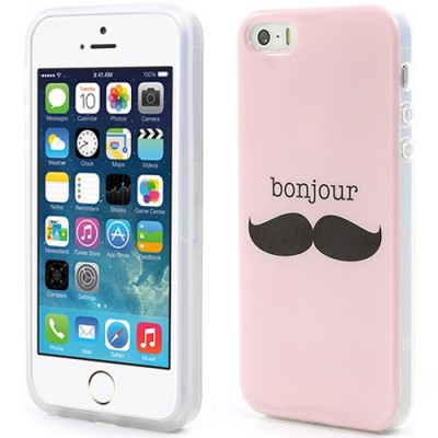 Rožinis Bonjour Moustache silikoninis (TPU) Apple iPhone SE (5, 5s) dėklas (dėkliukas) / Priedai.lt