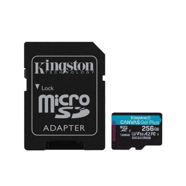 „Kingston“ Canvas Go Plus MicroSD atminties kortelė - 256 Gb (10 Klasė) + SD adapteris