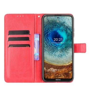 Nokia X20 (X10) atvēramais ādas sarkans maciņš, grāmata (maks) | Vacins.lv