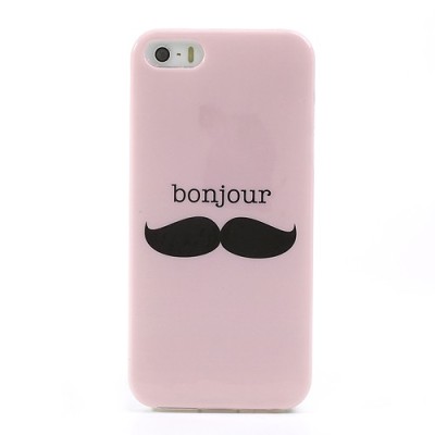 Rožinis Bonjour Moustache silikoninis (TPU) Apple iPhone SE (5, 5s) dėklas (dėkliukas) / Priedai.lt