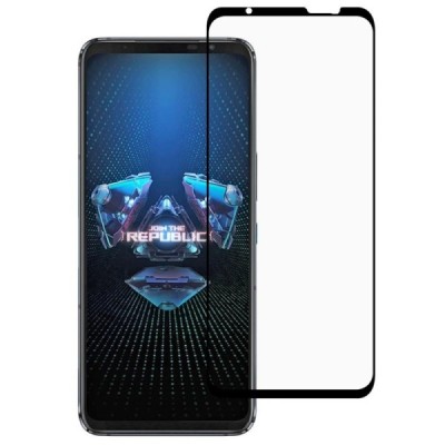 Asus Rog Phone 5 (ZS673KS) „Premium“ 9H Tempered Glass sustiprintos apsaugos juodas pilnai dengiantis apsauginis ekrano stiklas 