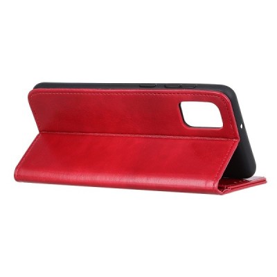 Samsung Galaxy M02s atvēramais ādas sarkans maciņš (maks) | Vacins.lv