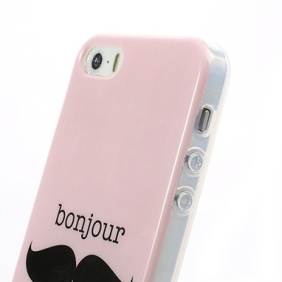 Rožinis Bonjour Moustache silikoninis (TPU) Apple iPhone SE (5, 5s) dėklas (dėkliukas) / Priedai.lt