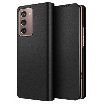 Samsung Galaxy Z Fold2 5G (F916B) „Split“ juodas odinis atverčiamas dėklas - knygutė | Priedai.lt