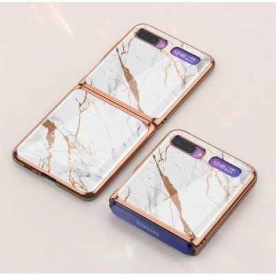 Samsung Galaxy Z Flip (F700) GKK Marble balts plastika apvalks | vacins.lv