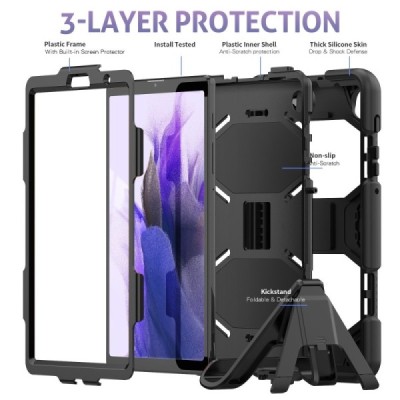 Samsung Galaxy Tab A7 Lite 8.7 2021 (T220, T225) sustiprintos apsaugos dėklas - juodas - nugarėlė / Priedai.lt