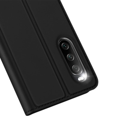 Sony Xperia 10 III „Dux Ducis“ Skin sērijas melns ādas atvērams maciņš | Vacins.lv