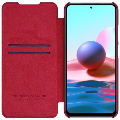Xiaomi Poco M3 Pro (Redmi Note 10 5G) greznais Nillkin Qin sērijas ādas atvērams sarkans maciņš, maks | Vacins.lv