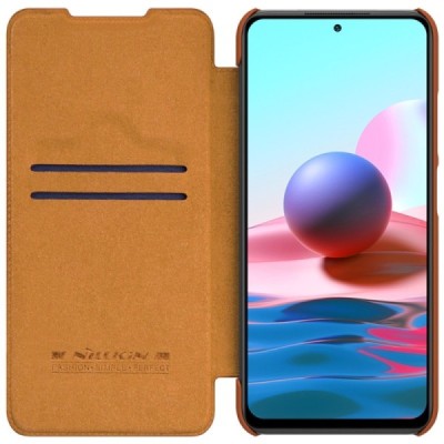 Xiaomi Poco M3 Pro (Redmi Note 10 5G) greznais Nillkin Qin sērijas ādas atvērams brūns maciņš, maks | Vacins.lv