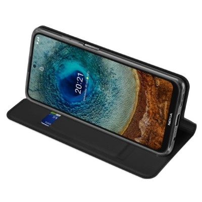 Nokia X20 (X10) „Dux Ducis“ Skin sērijas melns ādas atvērams maciņš | Vacins.lv