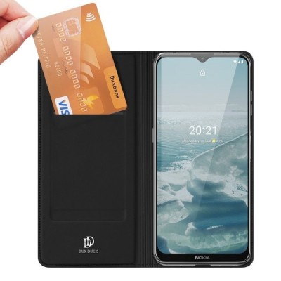 Nokia 6.3 (2021), G10, G20 „Dux Ducis“ Skin sērijas melns ādas atvērams maciņš | Vacins.lv