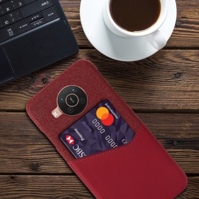 Nokia X20 (X10) „KSQ“ Shell sarkans ādas apvalks ar iebūvētu karšu turētāju | Vacins.lv