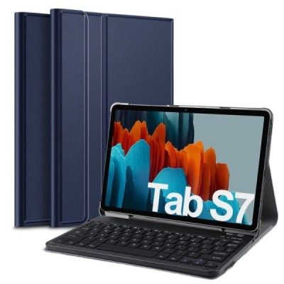 Samsung Galaxy Tab S7 11" (T875, T870) atverčiamas mėlynas odinis dėklas su bluetooth belaide klaviatūra | Priedai.lt
