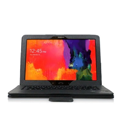 Samsung Galaxy Note Pro 12.2 P905 atverčiamas juodas odinis dėklas su bluetooth belaide klaviatūra / Priedai.lt