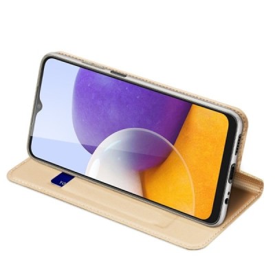 Samsung Galaxy A22 „Dux Ducis“ Skin sērijas zelta ādas atvērams maciņš | Vacins.lv