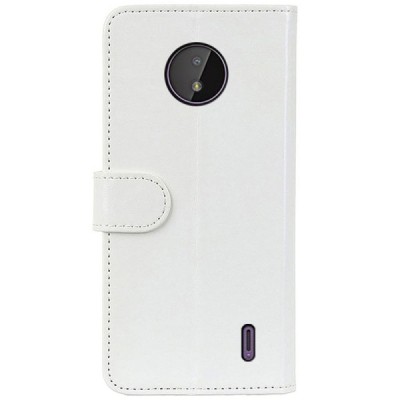 Nokia C10, C20 baltas odinis atverčiamas dėklas - knygutė | Priedai.lt