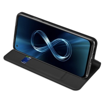 Asus Zenfone 8 (ZS590KS) „Dux Ducis“ Skin serijos juodas odinis atverčiamas dėklas - knygutė | Priedai.lt