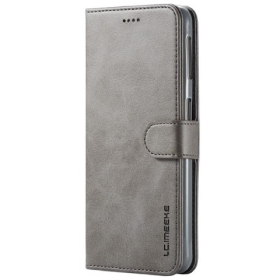 Samsung Galaxy A7 2018 Imeeke atvēramais ādas pelēks retro maciņš (maks) | Vacins.lv