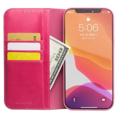 Apple iPhone 12 Mini „QIALINO“ atverčiamas rožinis odinis dėklas - knygutė Priedai.lt