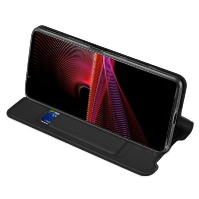 Sony Xperia 1 III „Dux Ducis“ Skin sērijas melns ādas atvērams maciņš | Vacins.lv