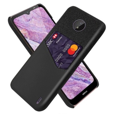 Nokia C10, C20 „KSQ“ Shell melns ādas apvalks ar iebūvētu karšu turētāju | Vacins.lv