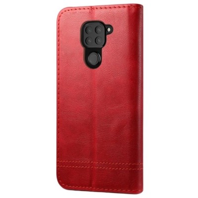 Deluxe atverčiamas raudonas odinis Xiaomi Redmi Note 9 dėklas - knygutė | Priedai.lt