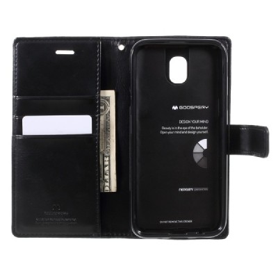 Mercury Blue Moon atverčiamas Samsung Galaxy J5 2017 (J530) juodas odinis dėklas - piniginė | Priedai.lt