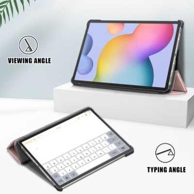 Samsung Galaxy Tab S7 FE 12.4", S7+ 12.4" (T976) atverčiamas auksinis odinis dėklas - knygutė (sulankstomas) | Priedai.lt