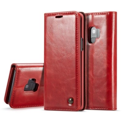 Samsung Galaxy S9 (G960) „CaseMe“ solīds atvēramais ādas sarkans maciņš - maks | Vacins.lv
